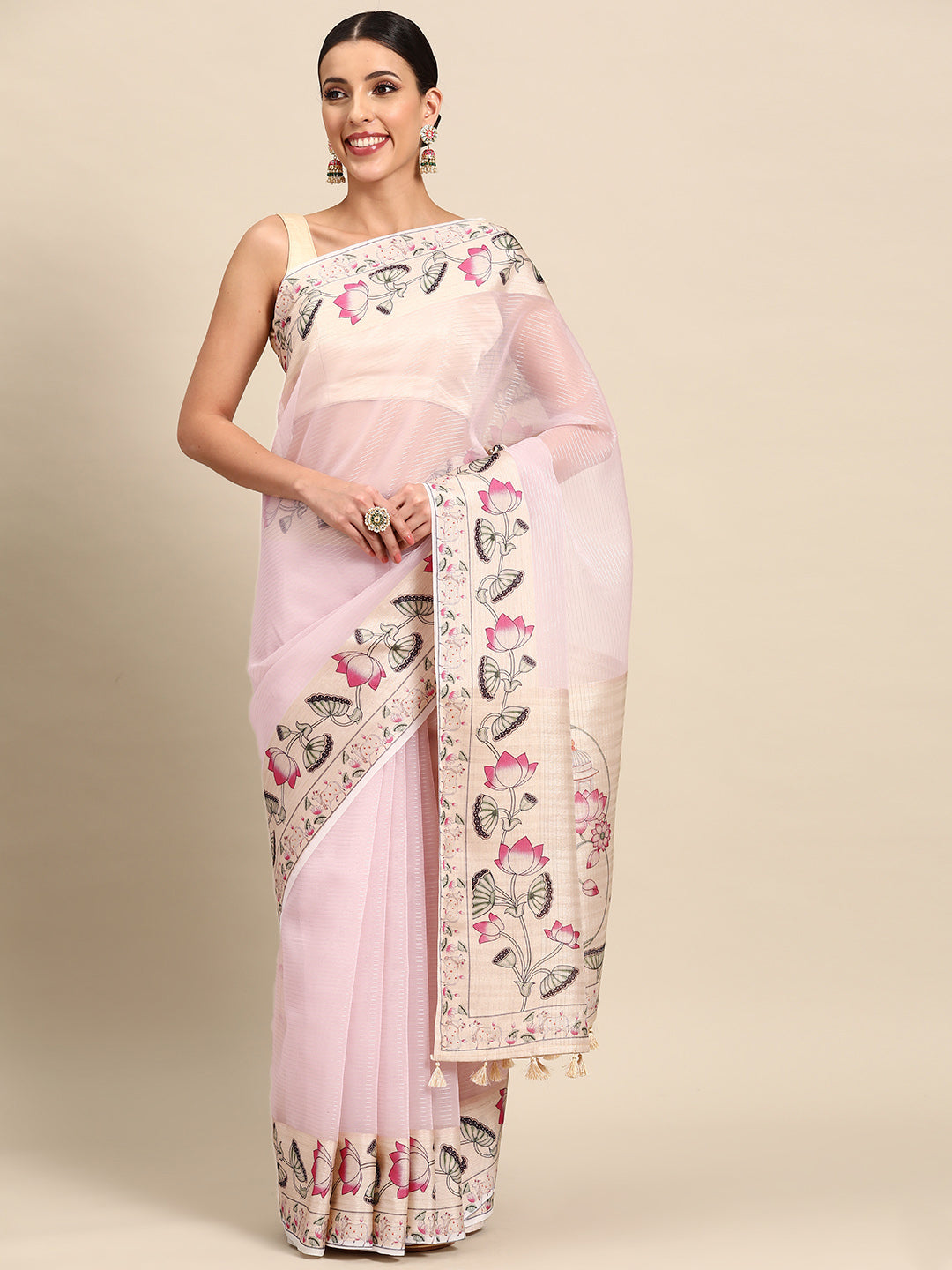 Designer Pink Silk Saree