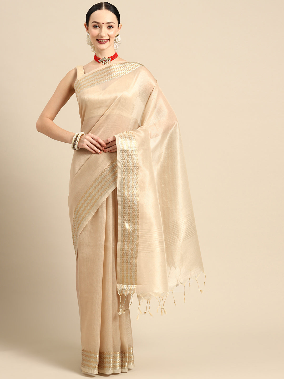 Designer Off-White Organza Saree