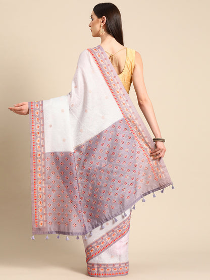 Designer White Silk Saree