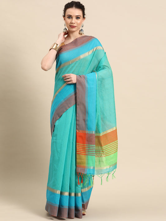 Designer Blue Cotton Saree