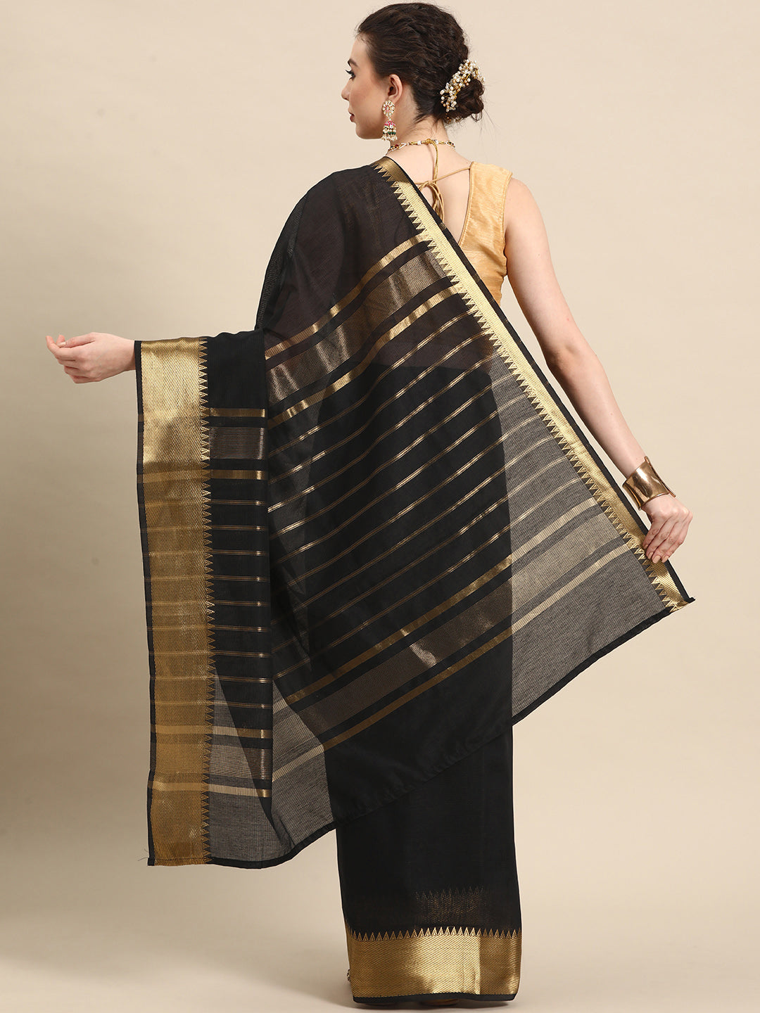 Designer Black Cotton Saree