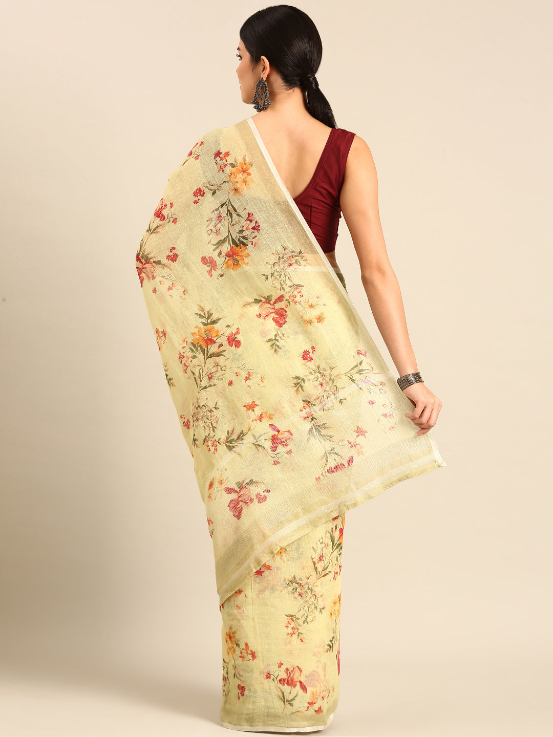 Designer Cream Silk Saree