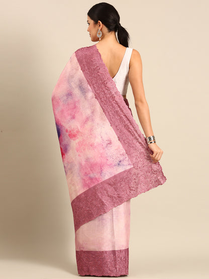 Designer Pink Satin Saree