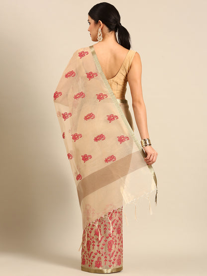 Designer Beige Silk Saree