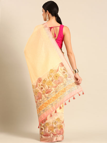 Designer Cream Silk Saree