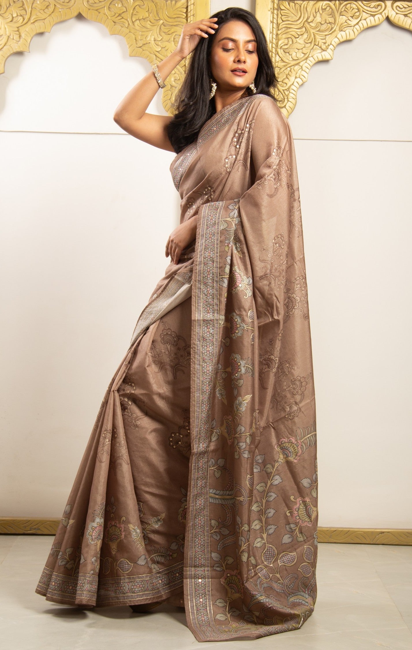 Brown Color Tassar Saree  With  Blouse Piece.