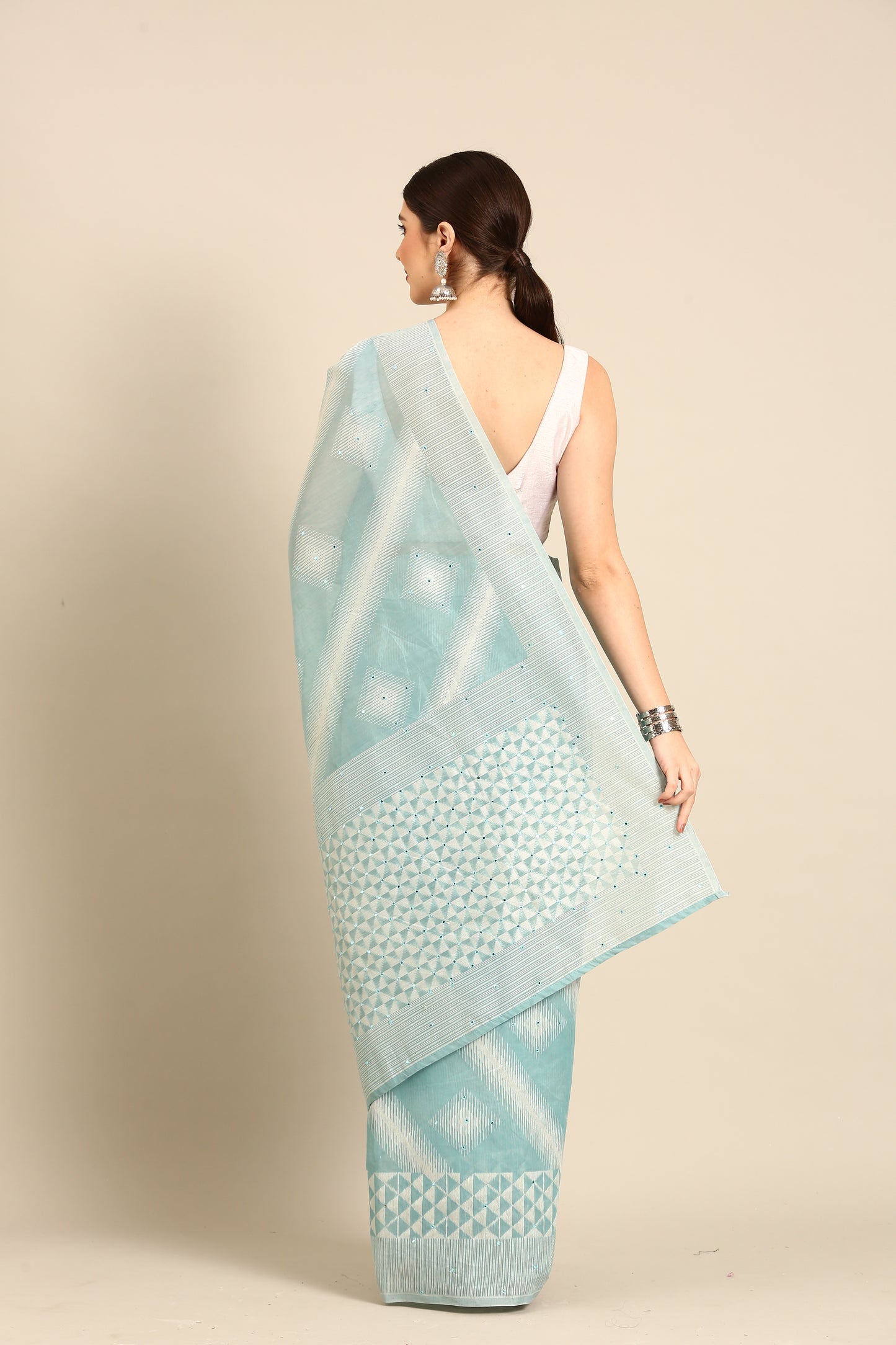 Designer Sky Blue Silk Saree