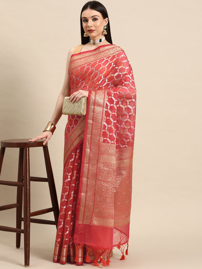 Designer Red Silk Saree