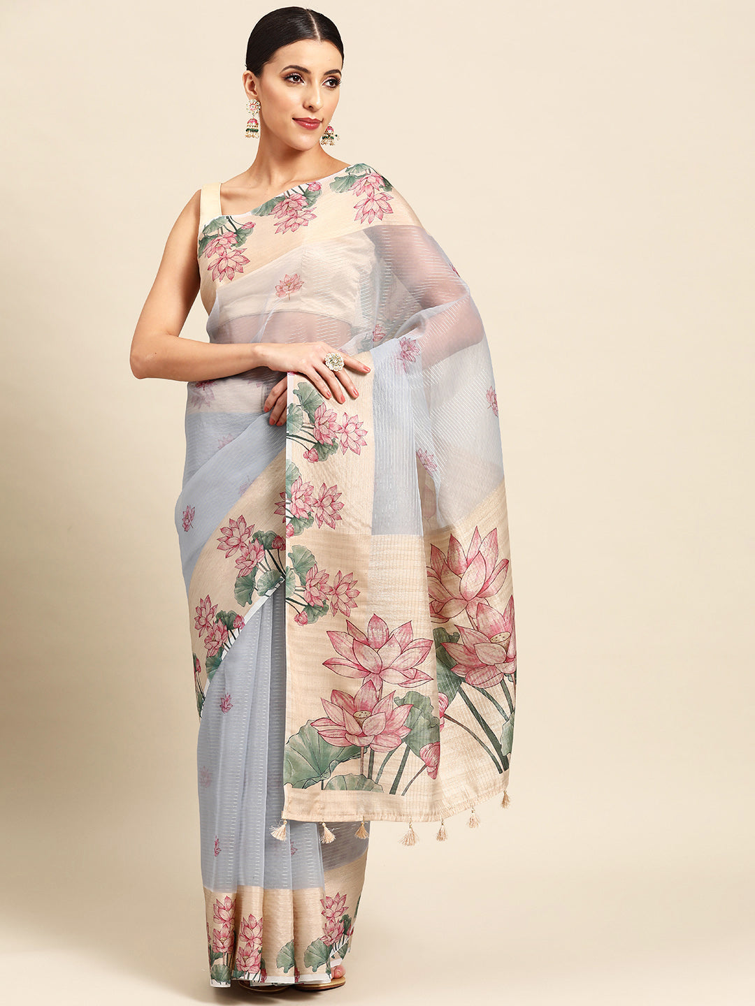 Designer Grey Cotton Saree