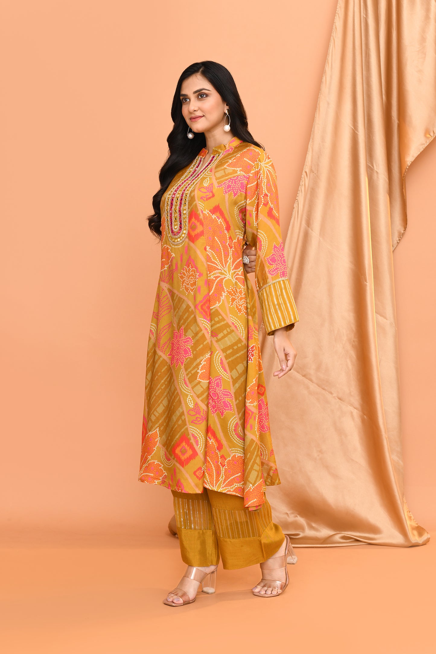 Golden Cotton & Silk Kurta Pant Set