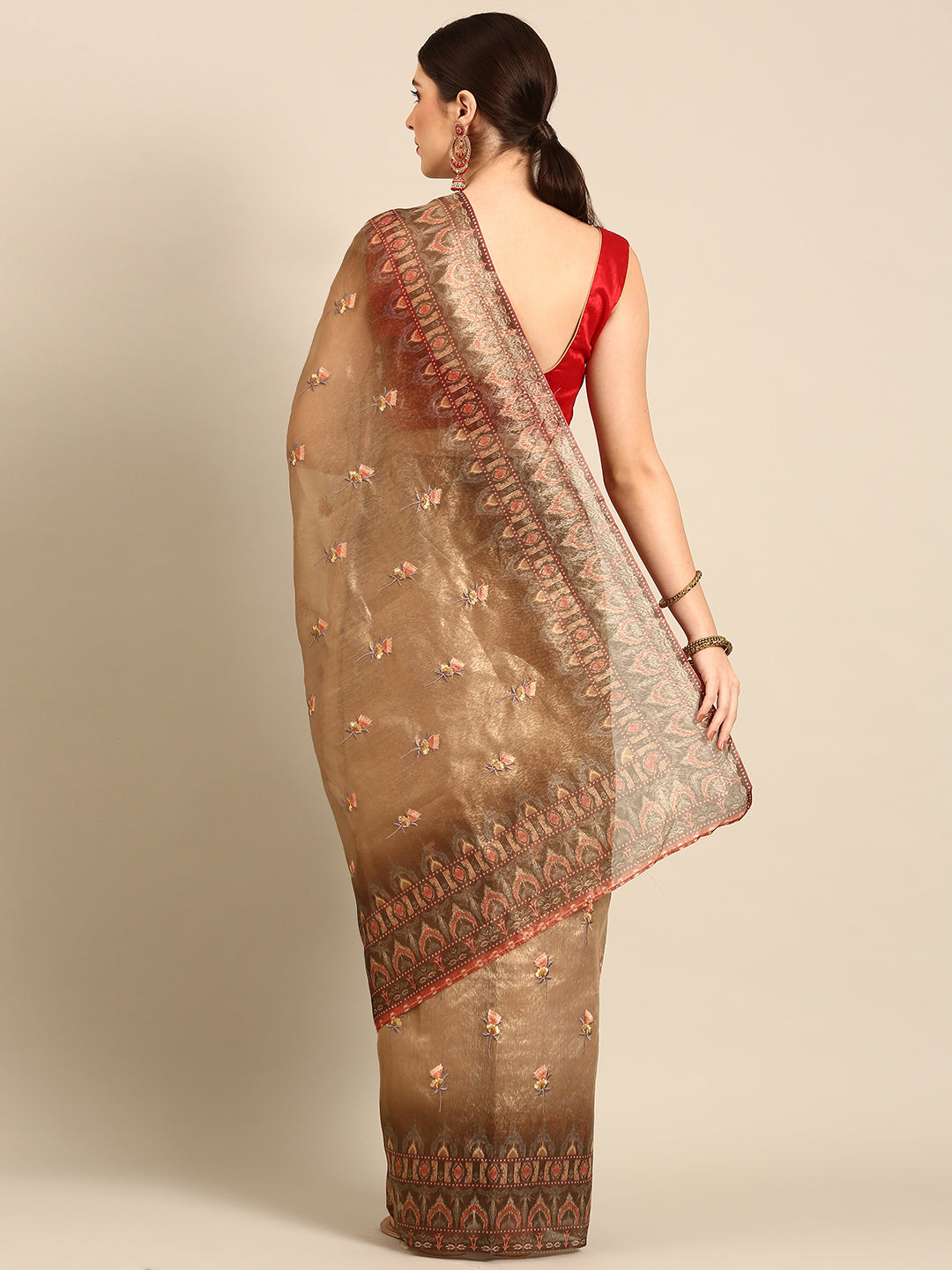 Designer Brown Silk Saree