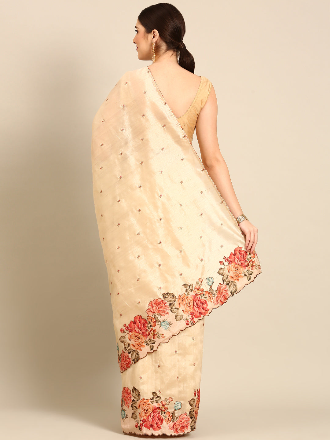 Designer Cream Silk Saree