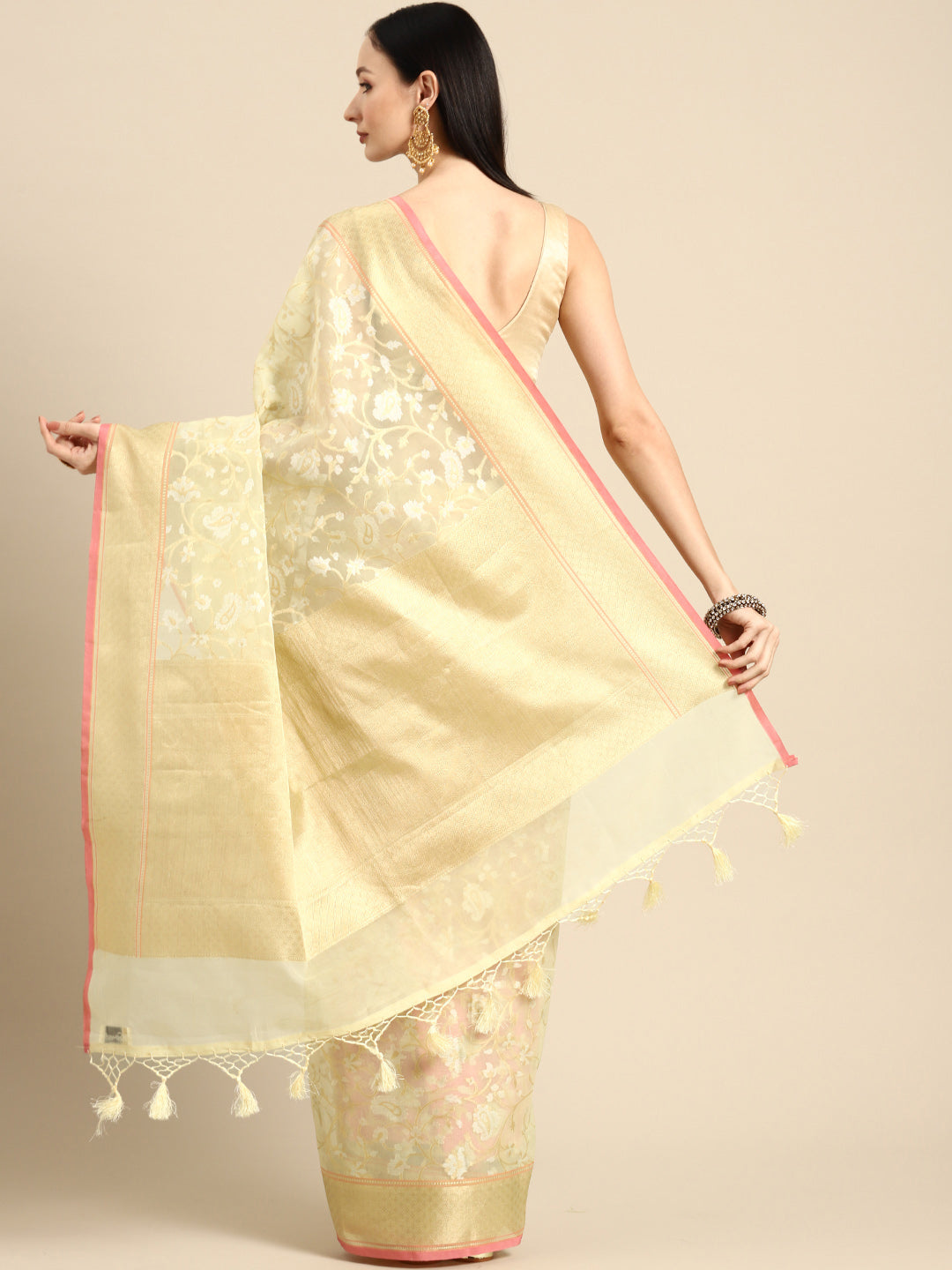 Designer Off-White Silk Saree