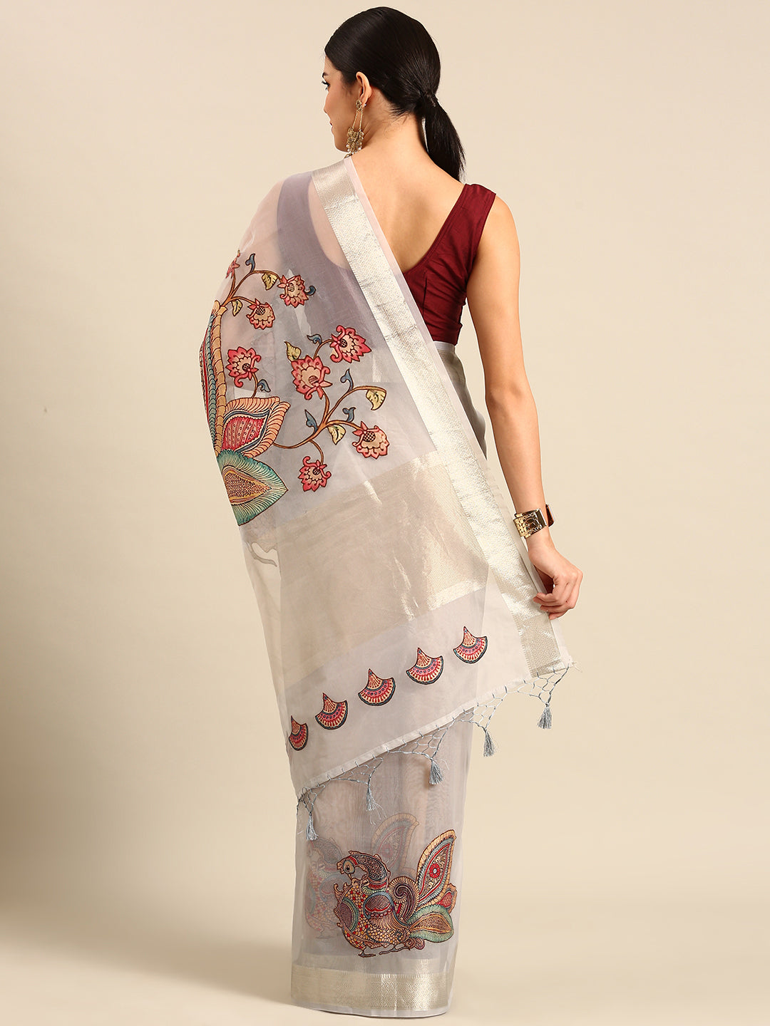 Designer White Silk Saree