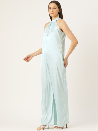 Desginer Blue Satin Jumpsuit