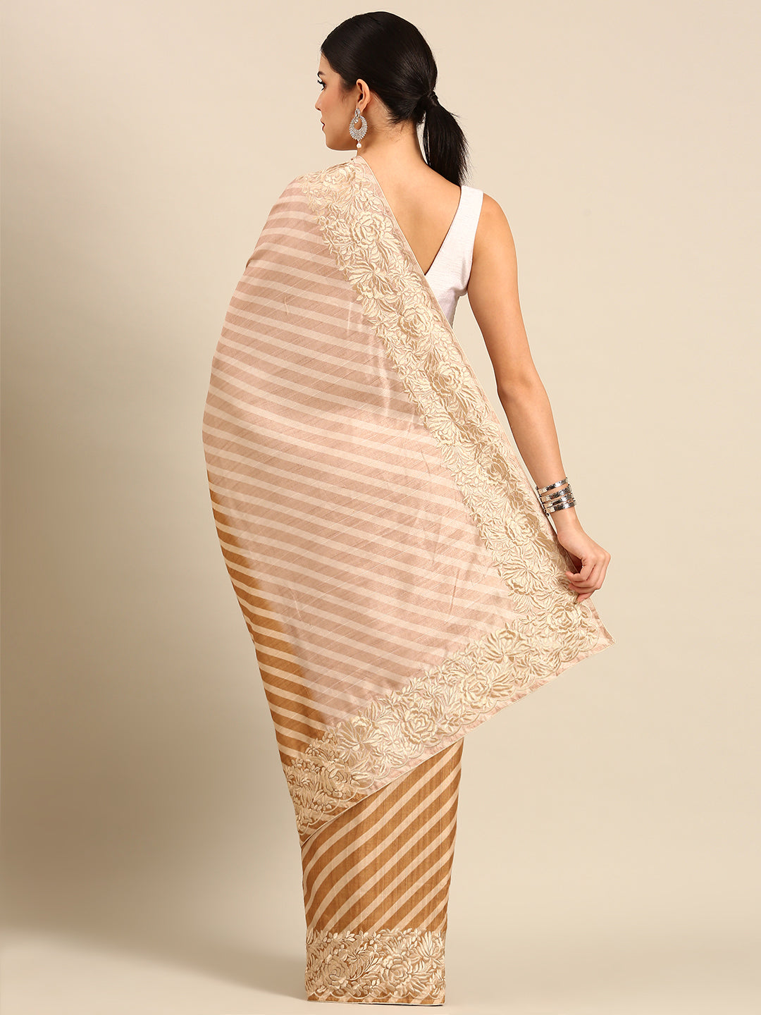 Designer Beige Silk Saree