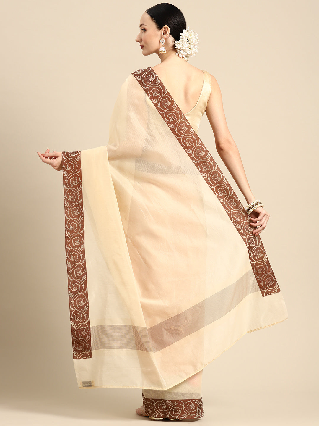 Designer Off-White Linen Blend Saree