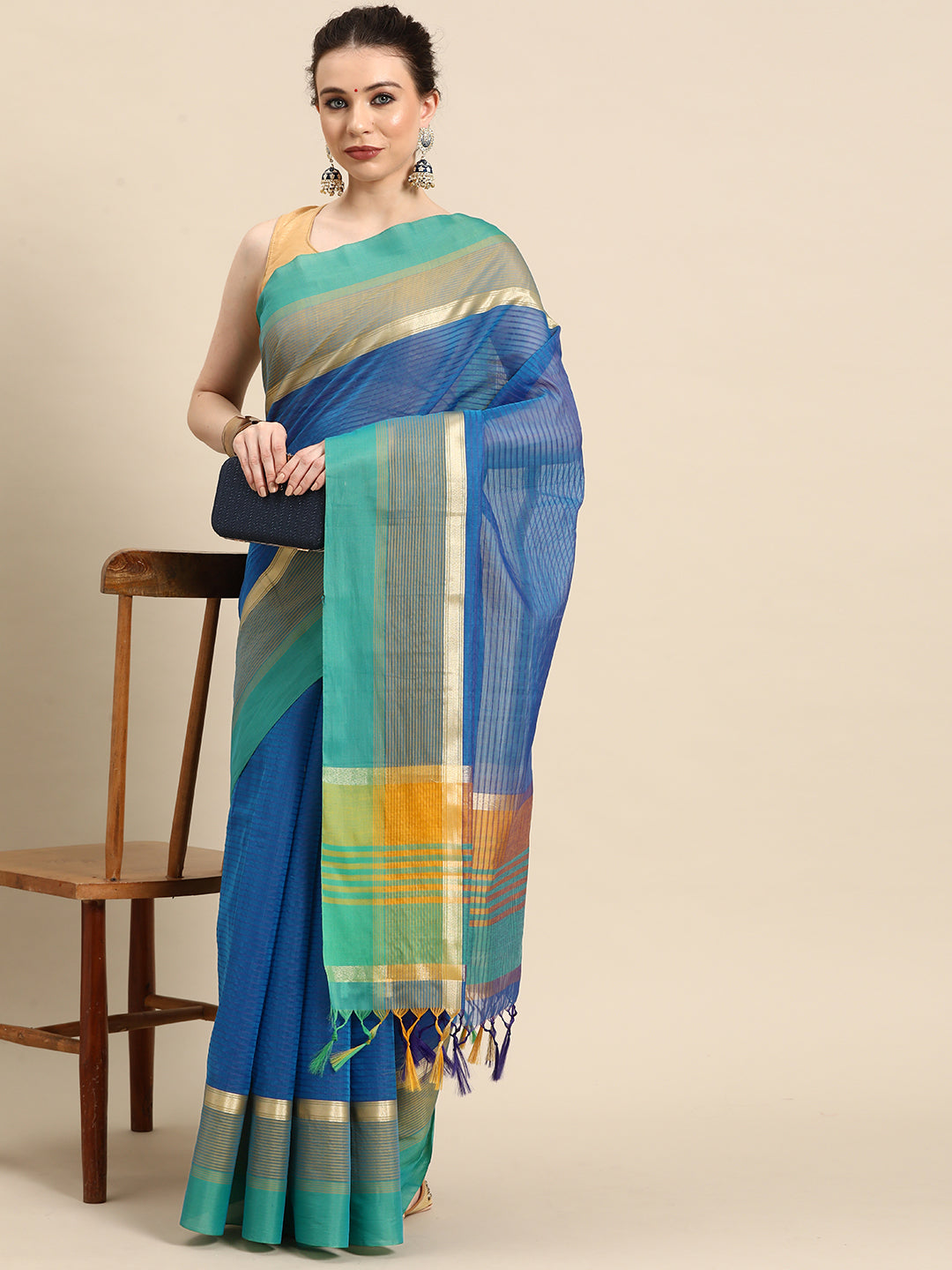 Designer Blue Cotton Saree