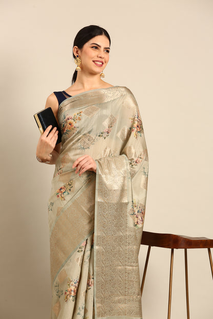 Designer Grey Silk Saree