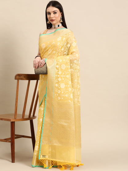 Designer Yellow Silk Saree