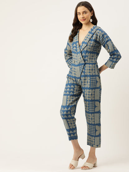 Desginer Blue Linen Jumpsuit