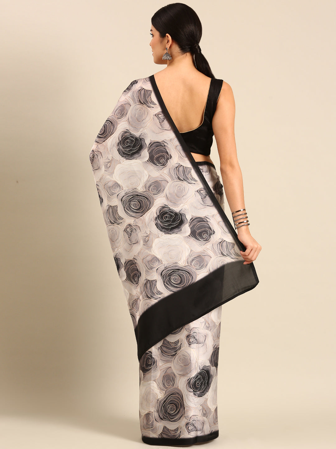 Designer White Silk Saree