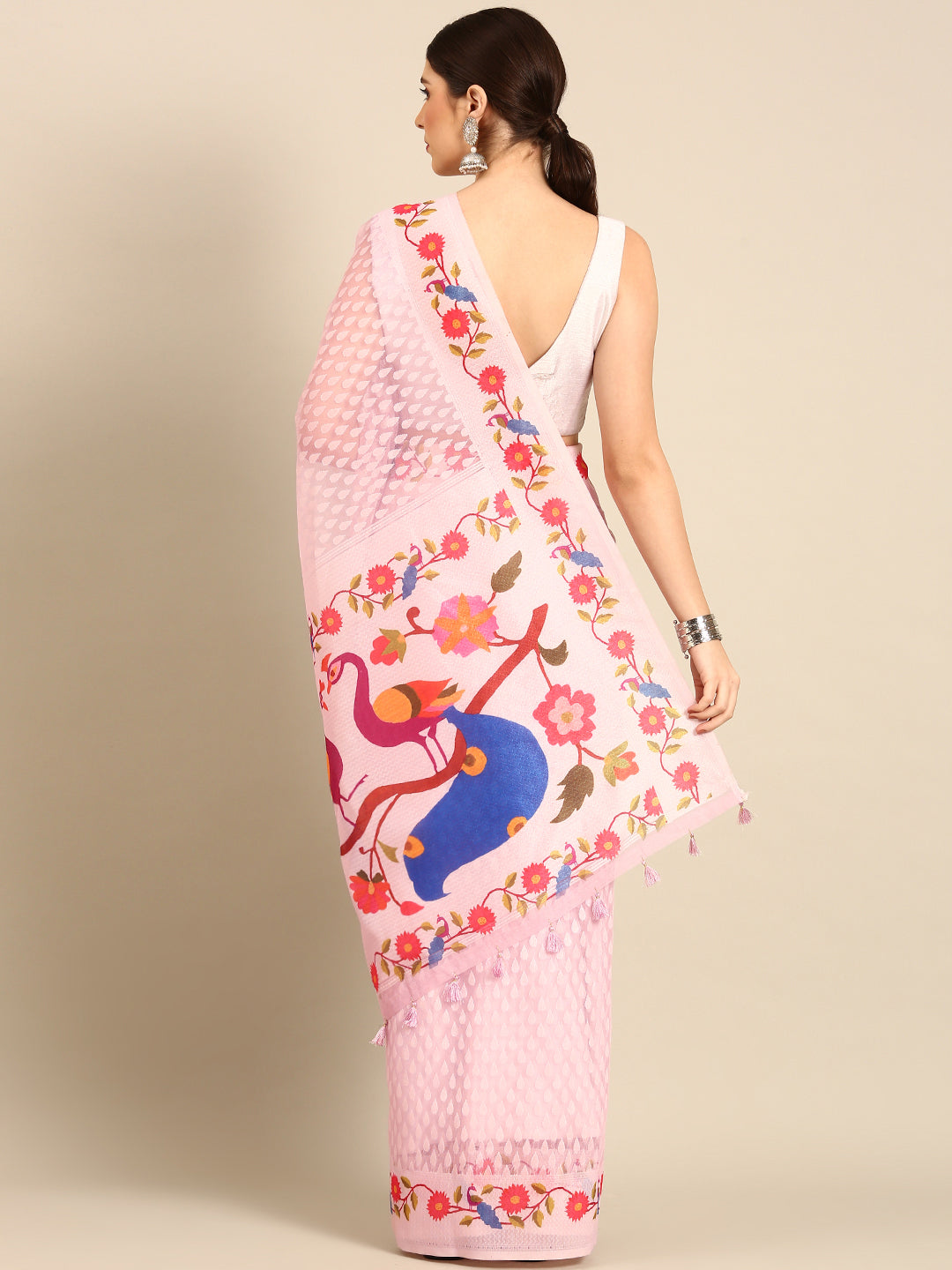 Designer Pink Silk Saree