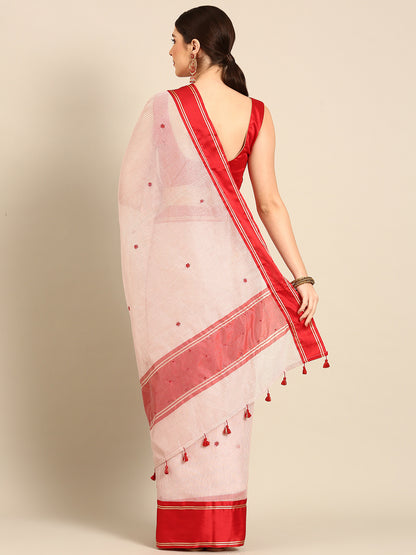 Designer White Silk Saree