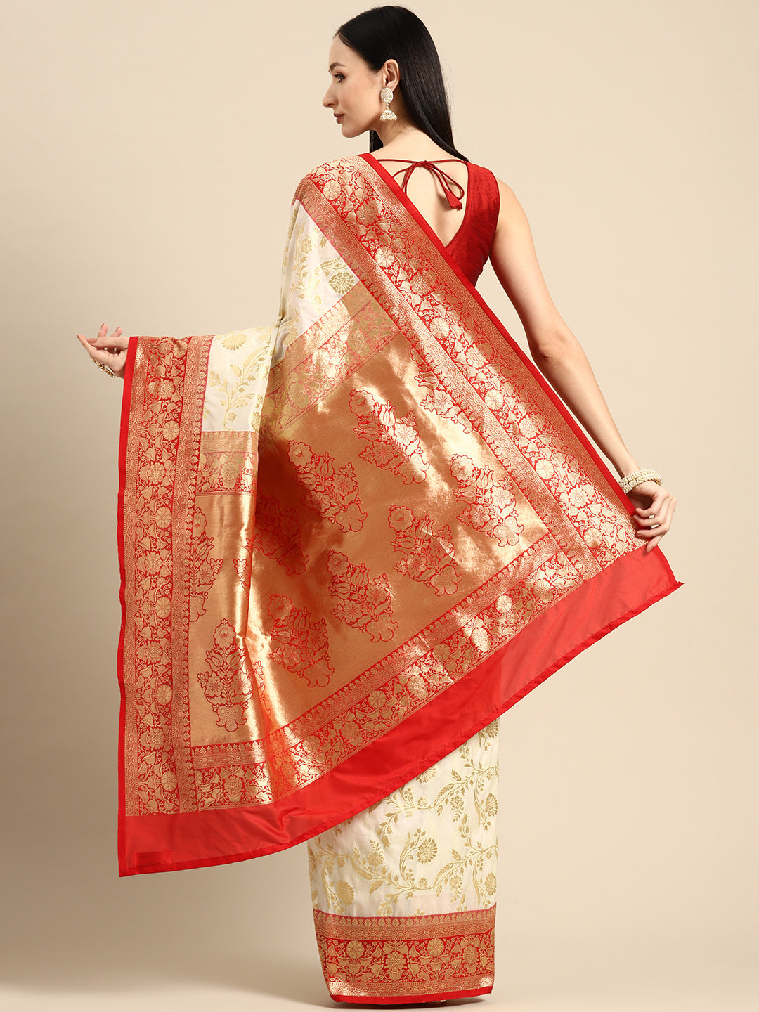 Designer White Silk Saree