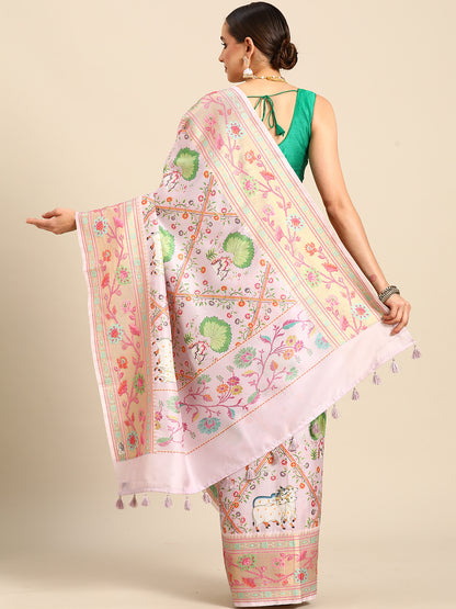 Designer White Silk Saree