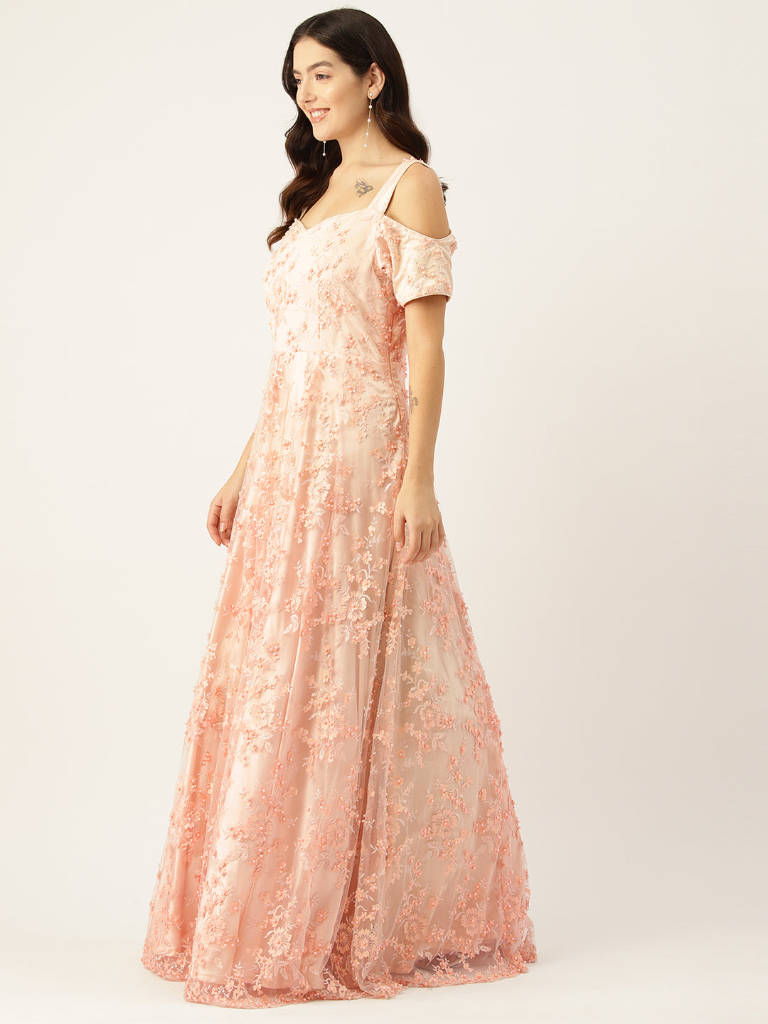 Desginer Peach Net Gown