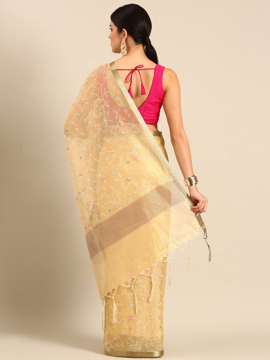 Designer Cream Silk Saree