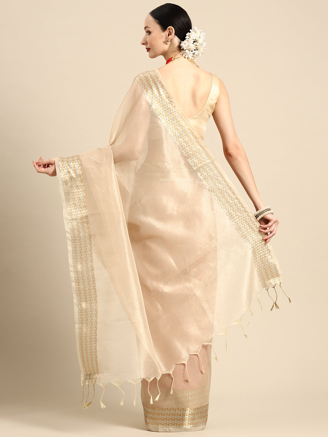 Designer Off-White Organza Saree