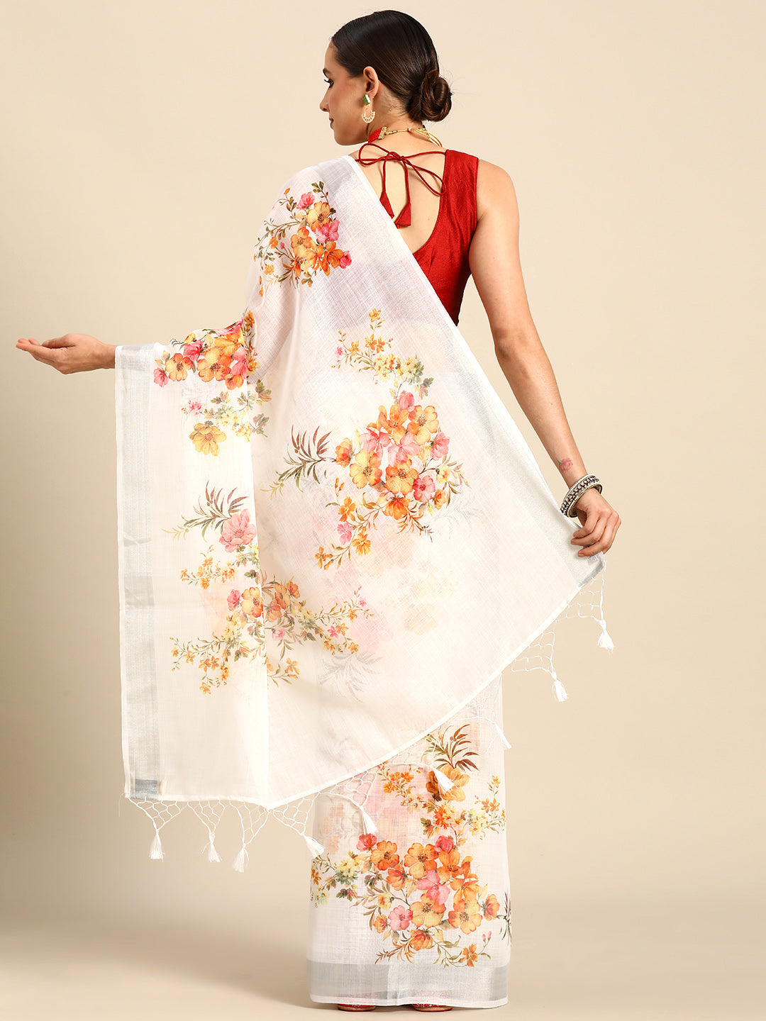 Designer White Cotton Saree