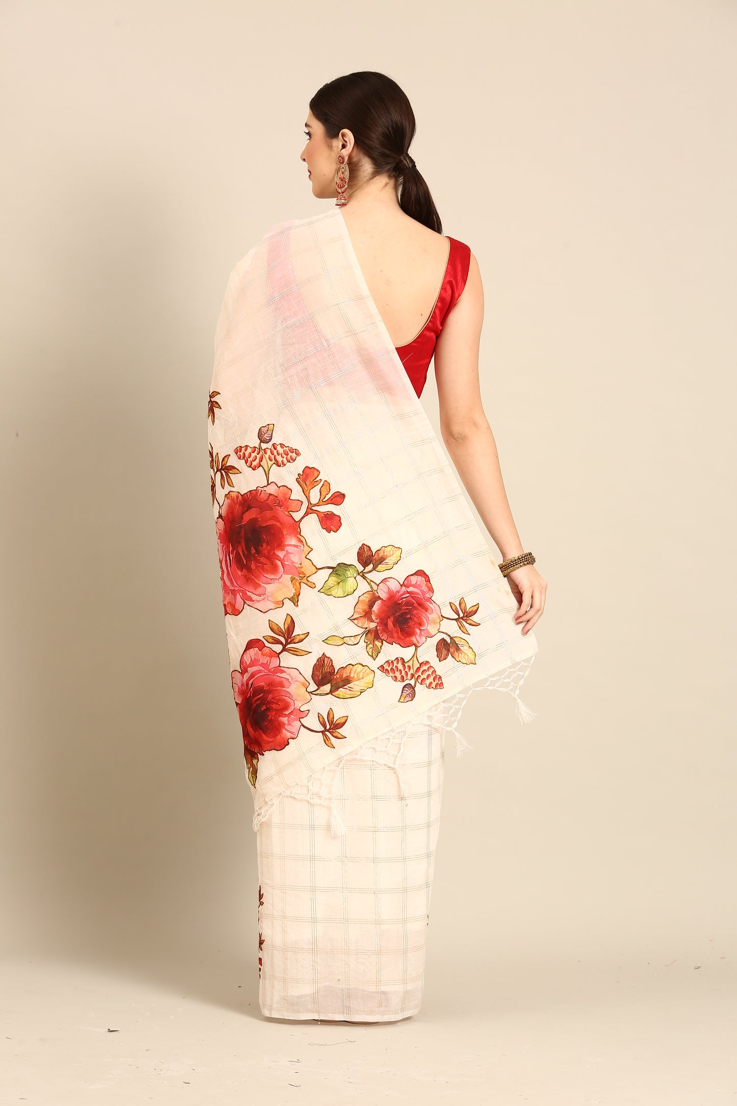 Designer White Silk Saree