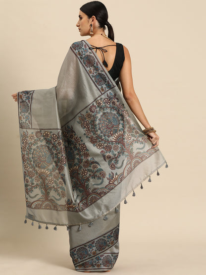 Designer Grey Silk Saree