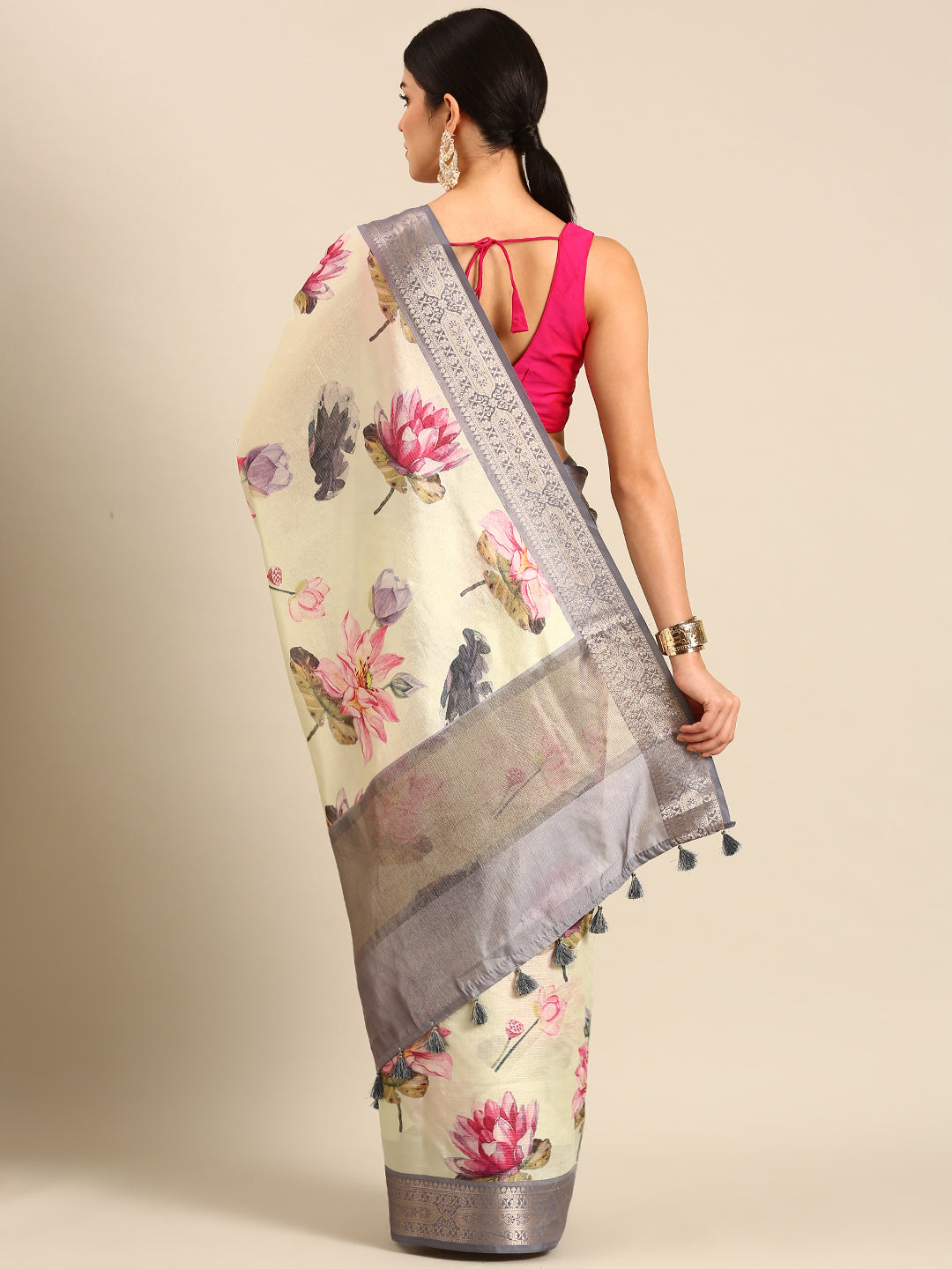 Designer White Silk Saree