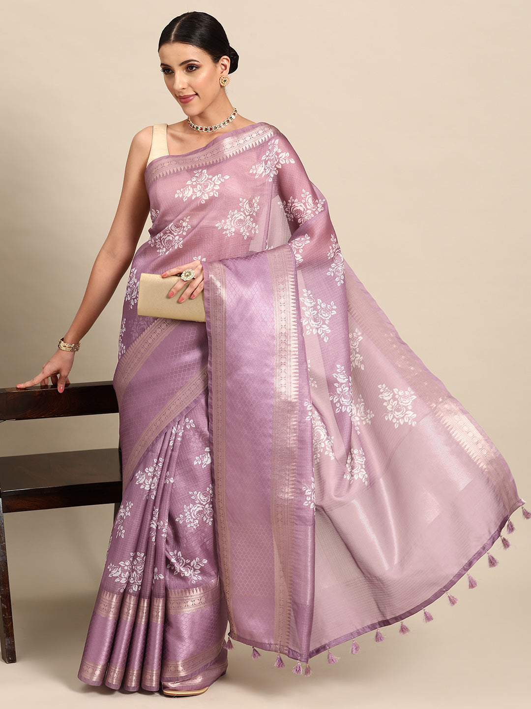 Designer Lavender Silk Saree