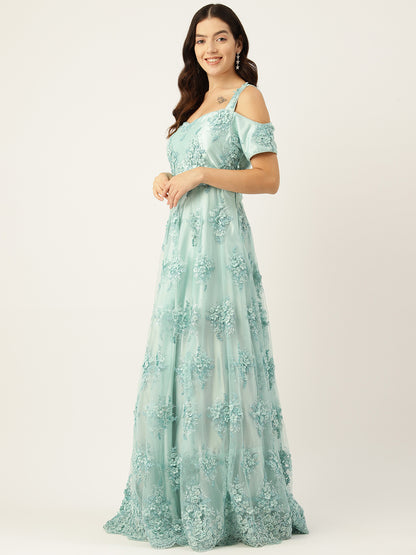 Desginer Sea Green Net Gown