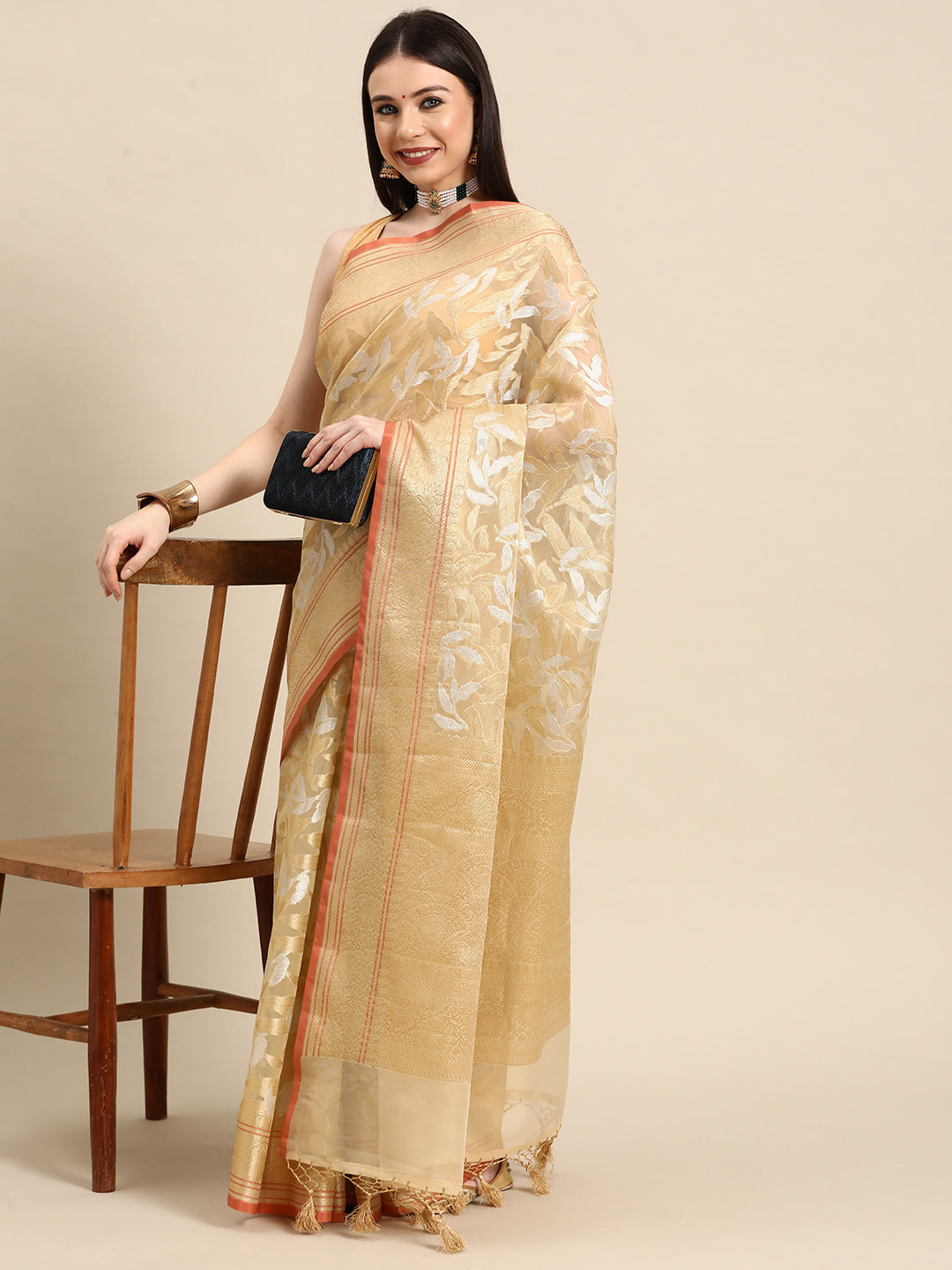 Designer Off-White Silk Saree