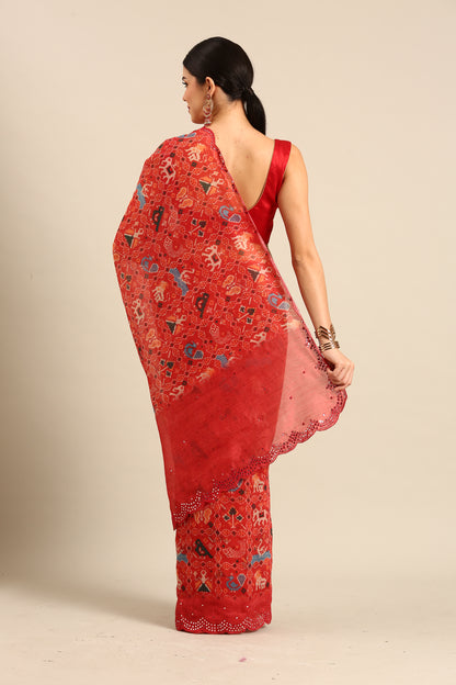 Designer Red Silk Saree