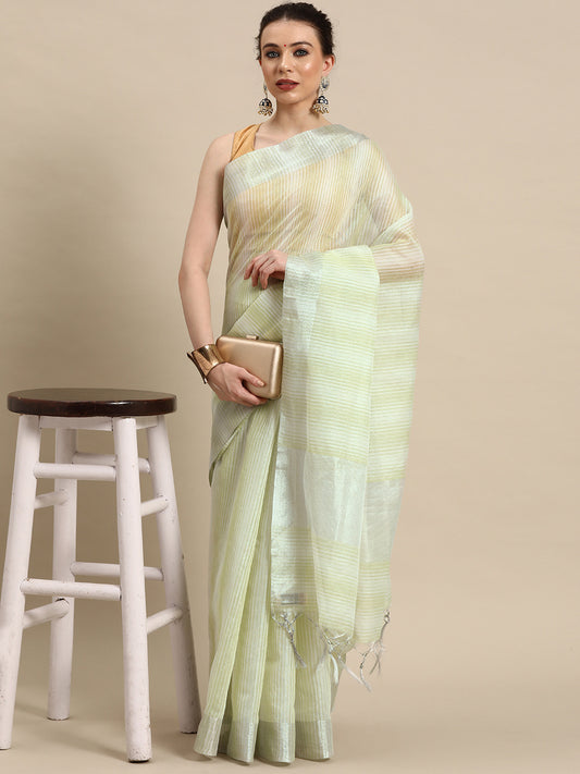 Designer Green Linen Blend Saree