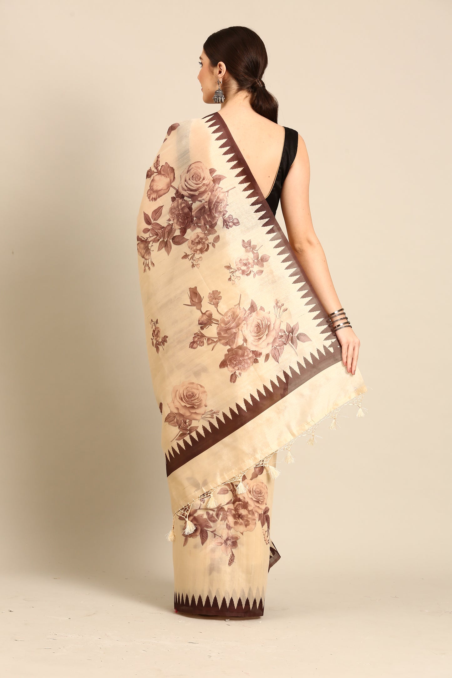 Designer Cream Silk Saree