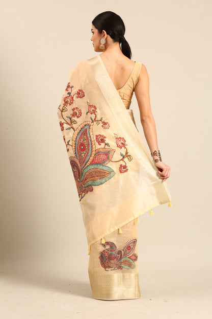 Designer Cream Silk Saree