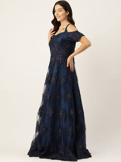 Desginer Blue Net Gown