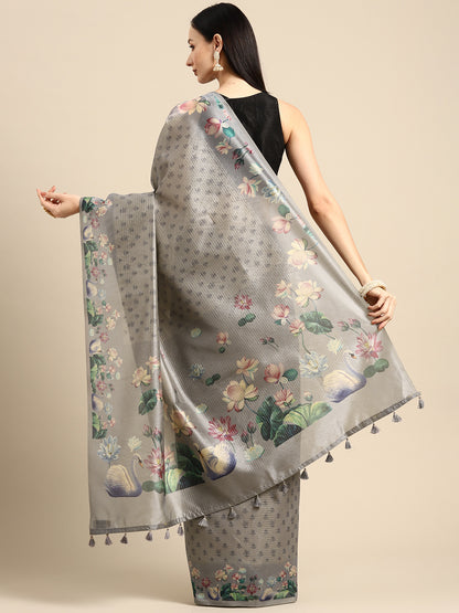 Designer Grey Silk Saree