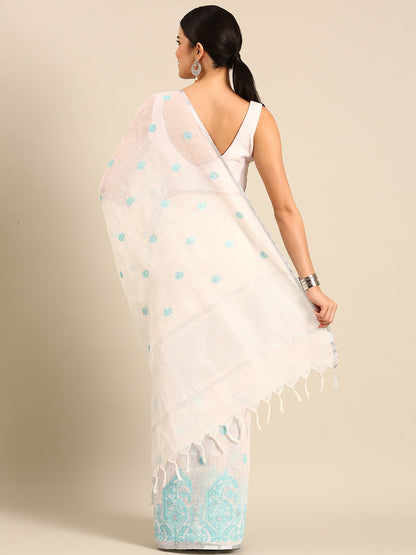 Designer White Silk Saree