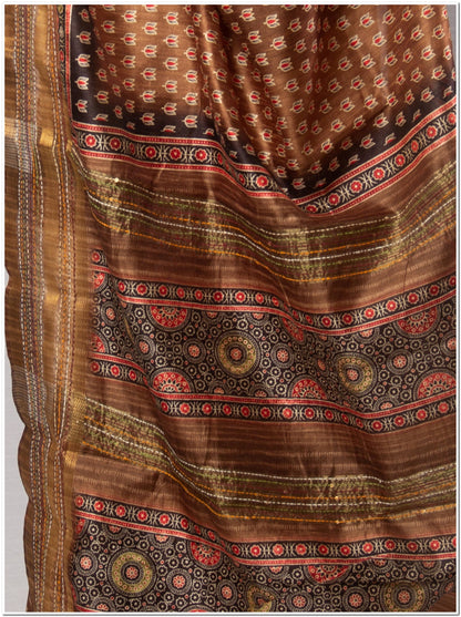 Brown Color Tassar Saree With  Blouse Piece.