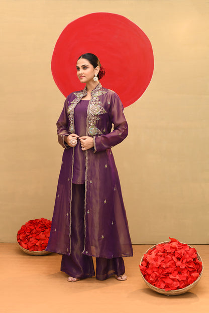 Stylish Purple Jacket Set with Pants & Kurta