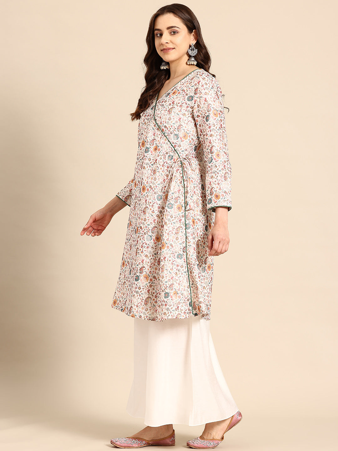 Ivory Print Silk Kurta Set